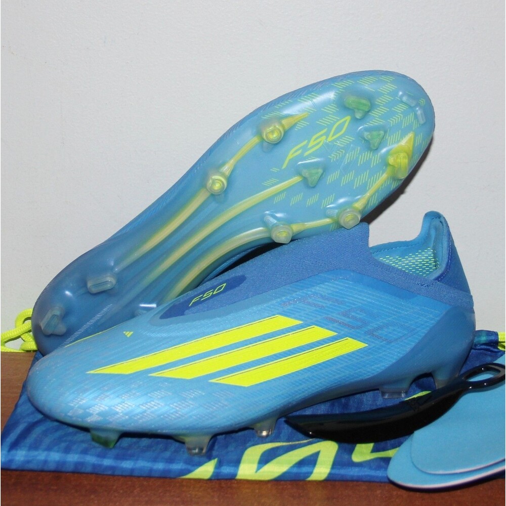 Adidas F50 Elite Laceless LL FG Socer Cleats Mens 10.5 Lucid Blue Yellow